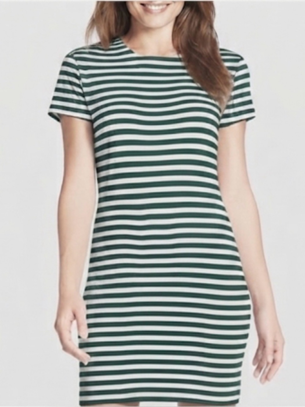 French connection Hunter green & white striped T-shirt dress with shoulder pads